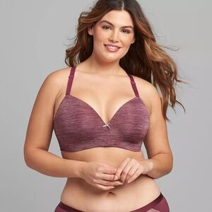 Cacique Wire Free SWF T-Shirt Lace Back Straps Grape Wine Womens Size 40DD